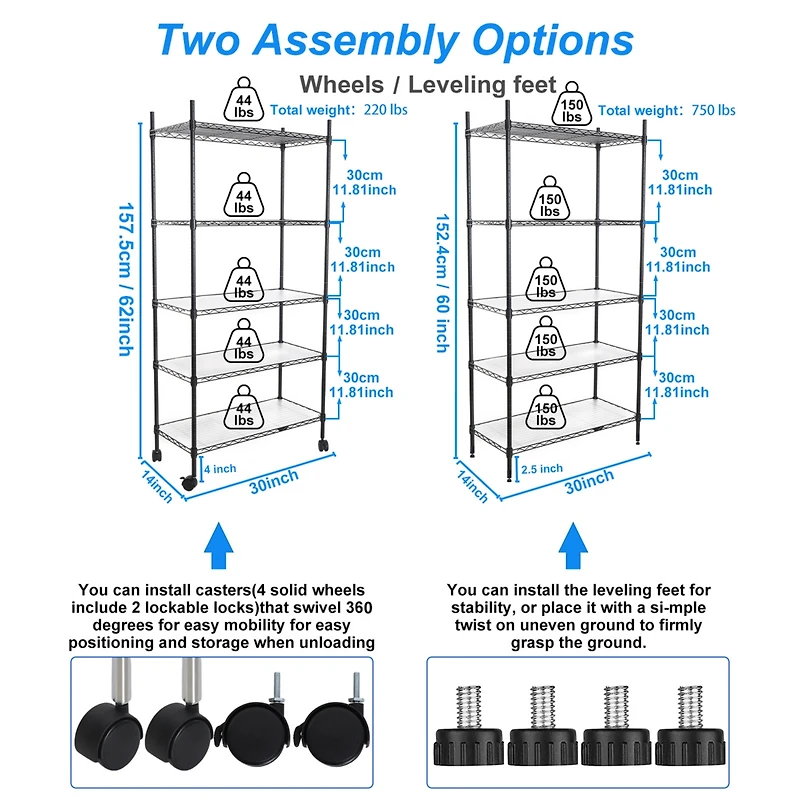 5 Tier Shelf Wire Shelving Unit, Nsf Heavy Duty Wire Shelf Metal Large Storage Shelves Height Adjustable Utility for Garage Kitchen Office Commercial