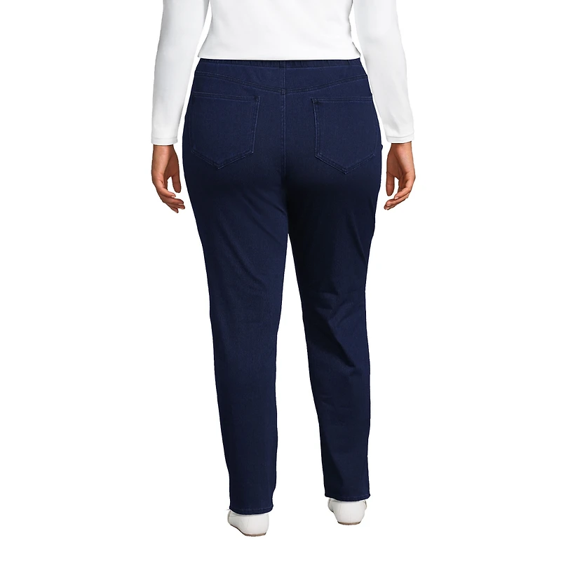 Lands' End Women's Plus Starfish Mid Rise Knit Denim Straight Jeans