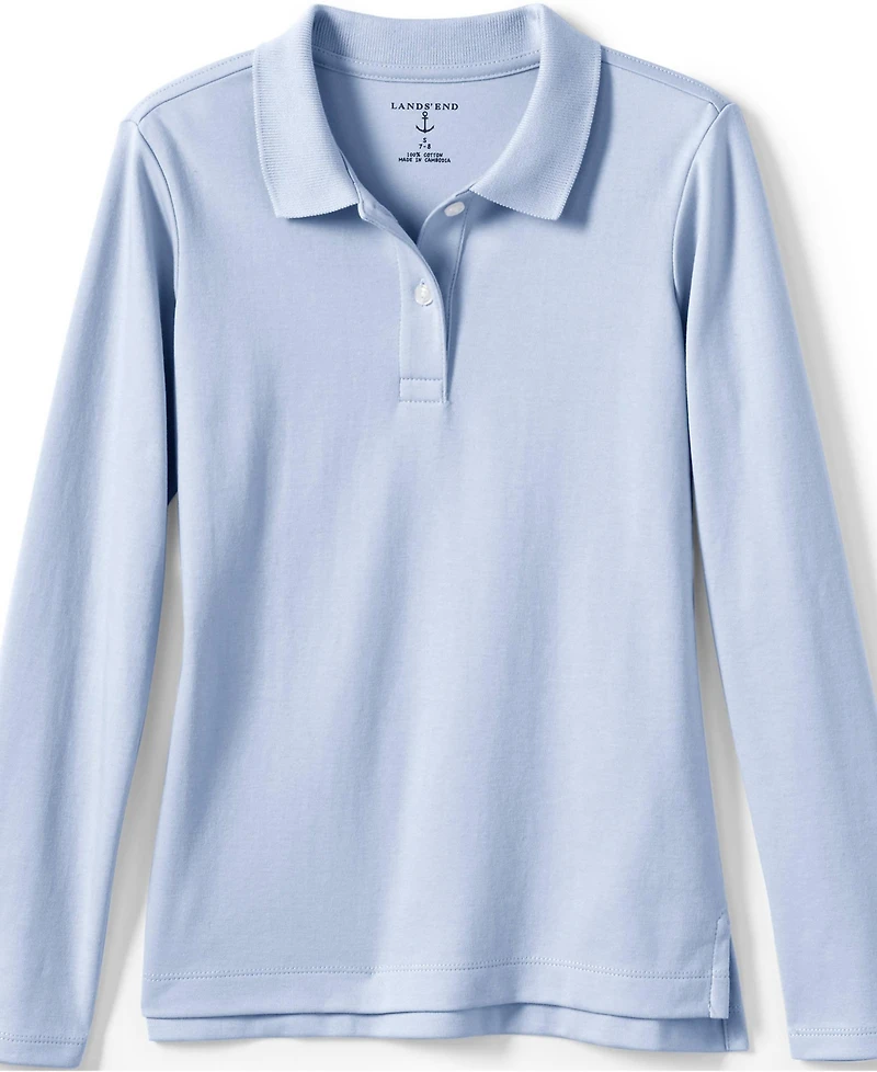 Lands' End Girls School Uniform Long Sleeve Feminine Fit Interlock Polo Shirt