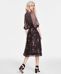 Dkny Women's Printed Faux-Wrap Balloon-Sleeve Dress