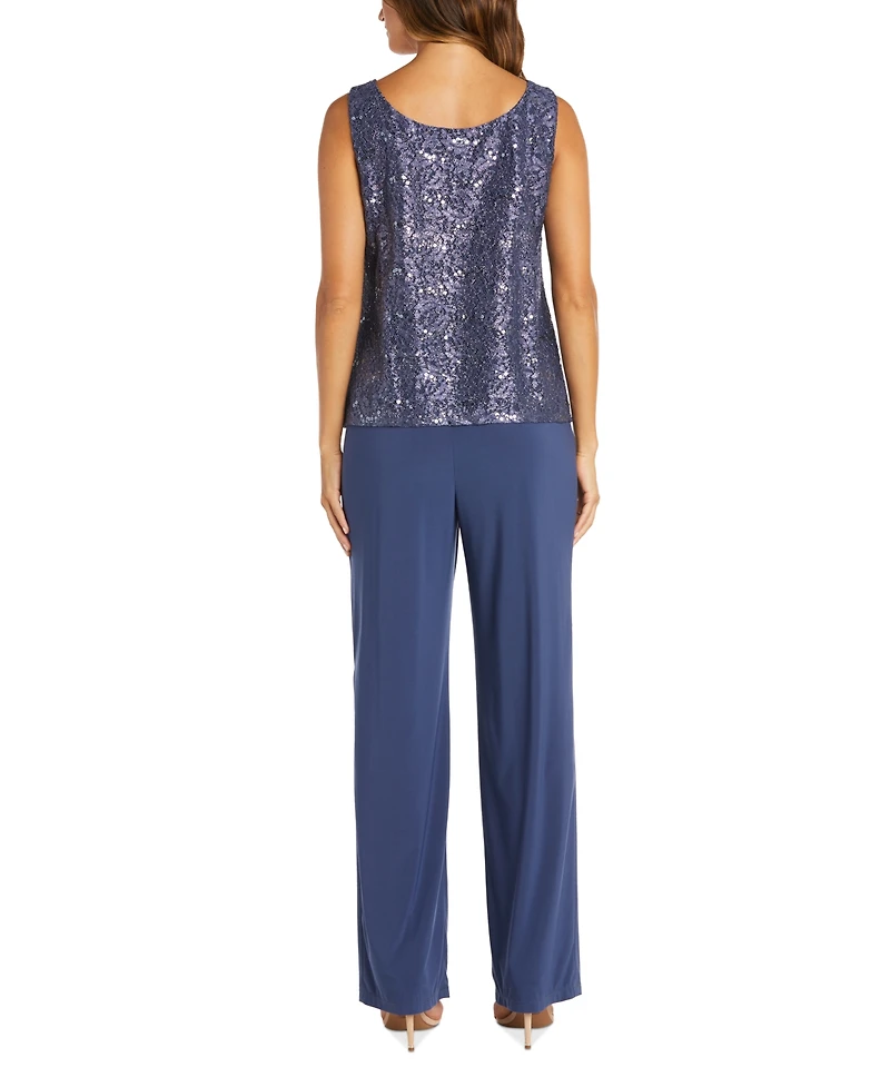 R & M Richards 3-Pc. Sequined Lace Pantsuit Jacket