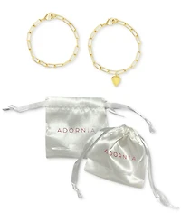 Adornia Heart Paper Clip Chain Bracelet Set