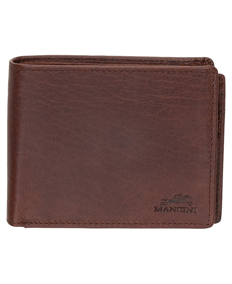 Mancini Men's Buffalo Rfid Secure Center Wing Wallet with Coin Pocket
