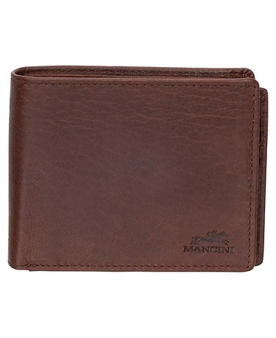 Mancini Men's Buffalo Rfid Secure Center Wing Wallet with Coin Pocket
