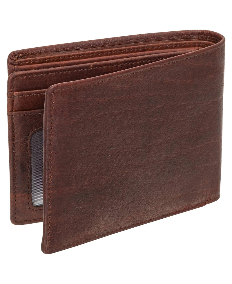 Mancini Men's Buffalo Rfid Secure Center Wing Billfold Wallet