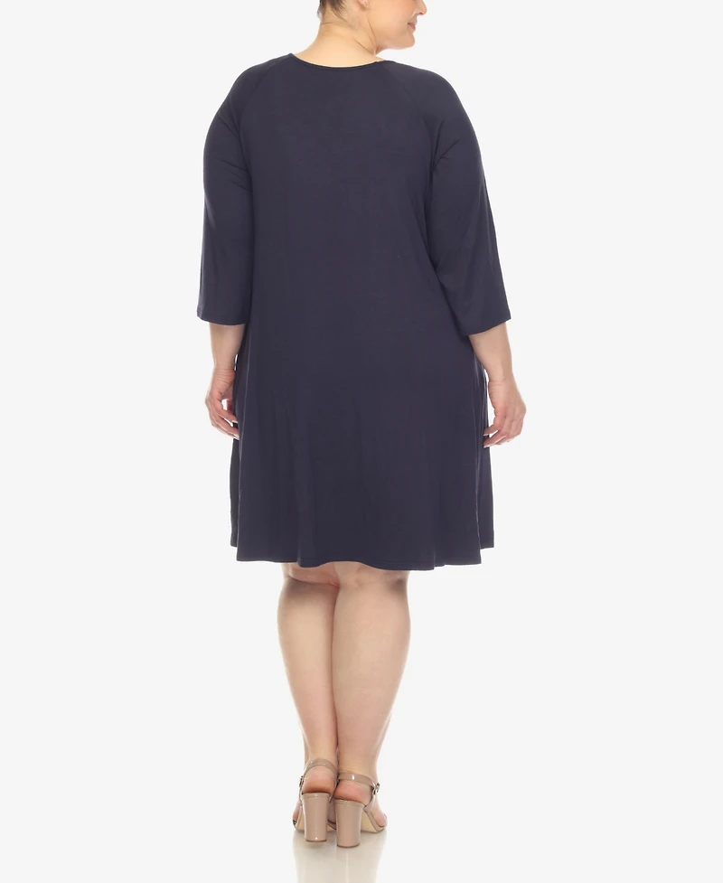 White Mark Plus Criss Cross Neckline 3/4 Sleeve Swing Dress