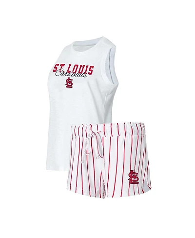 Women's Concepts Sport White St. Louis Cardinals Reel Pinstripe Tank Top and Shorts Sleep Set