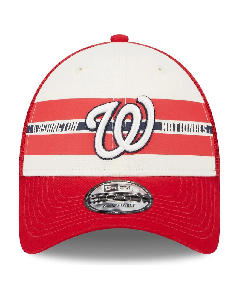 Men's New Era White, Red Washington Nationals Team Stripe Trucker 9FORTY Snapback Hat