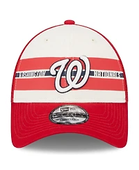 Men's New Era White, Red Washington Nationals Team Stripe Trucker 9FORTY Snapback Hat
