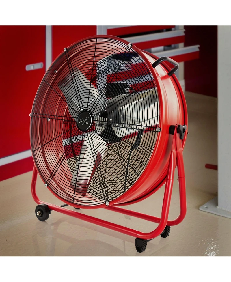 Vie Air 24 Inch Commercial Floor Drum Fan in Red