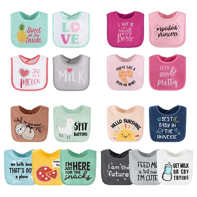 The Peanutshell Baby Girls Terry Bibs, 18 Pack for Feeding, Teething, or Drooling Foods/Hello Sunshine