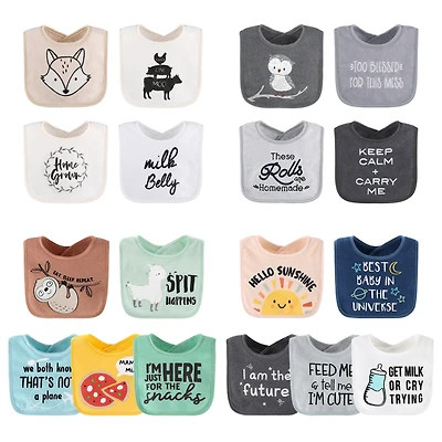 The Peanutshell Baby Girls Unisex Terry Bibs, 18 Pack for Feeding, Teething, or Drooling, Neutrals/Hello Sunshine