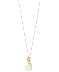 Honora Cultured Freshwater Button Pearl (8mm) & Diamond Accent Vine 18" Pendant Necklace in 10k Gold