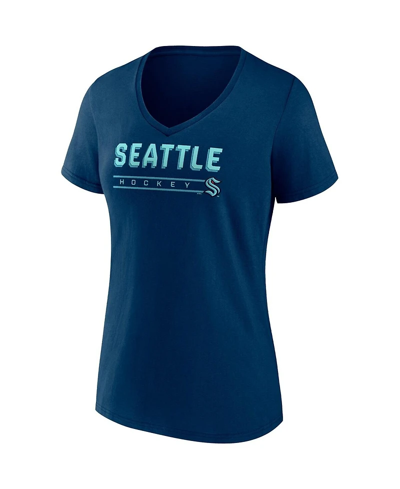 Women's Fanatics Deep Sea Blue, Gray Seattle Kraken Parent 2-Pack V-Neck T-shirt Set