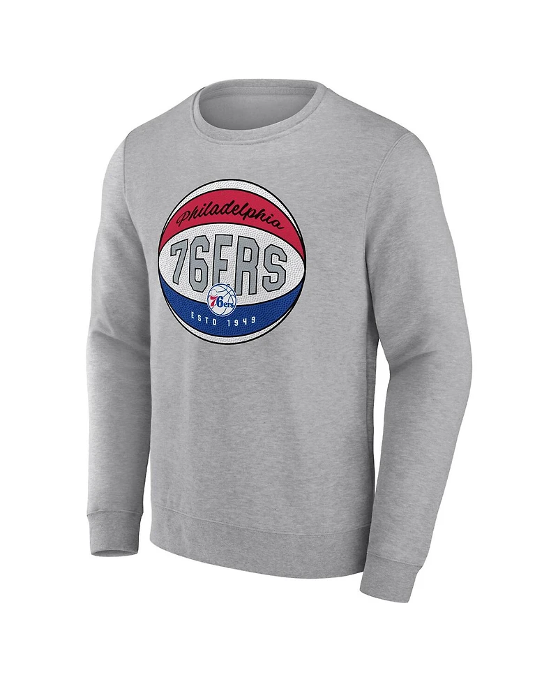 Men's Fanatics Heathered Gray Philadelphia 76ers True Classics Vint Pullover Sweatshirt