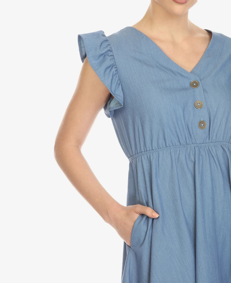 White Mark Women's Ruffle Sleeve Knee-Length Dress