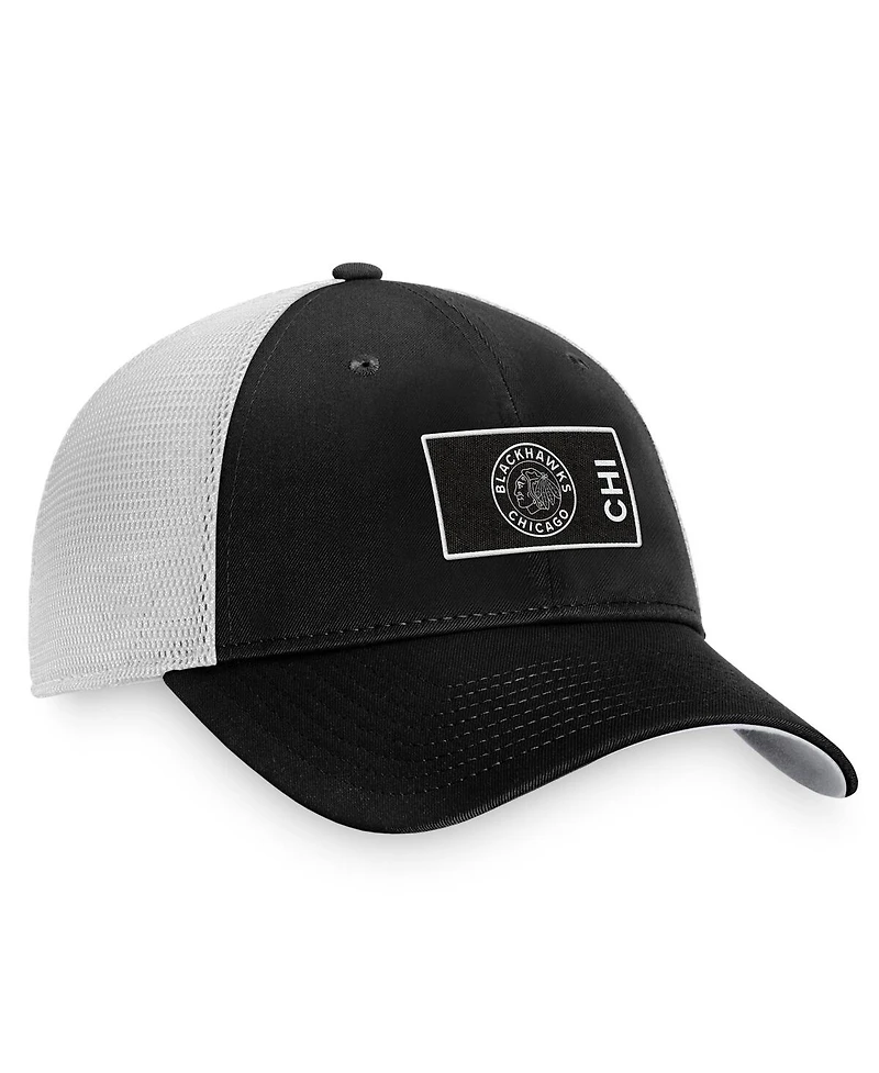 Men's Fanatics Black, White Chicago Blackhawks Authentic Pro Trucker Snapback Hat