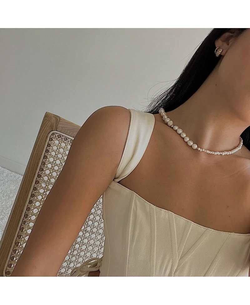 18K Gold Plated Freshwater Pearls mixed with Large and Small sizes - Ai Necklace 17" For Women