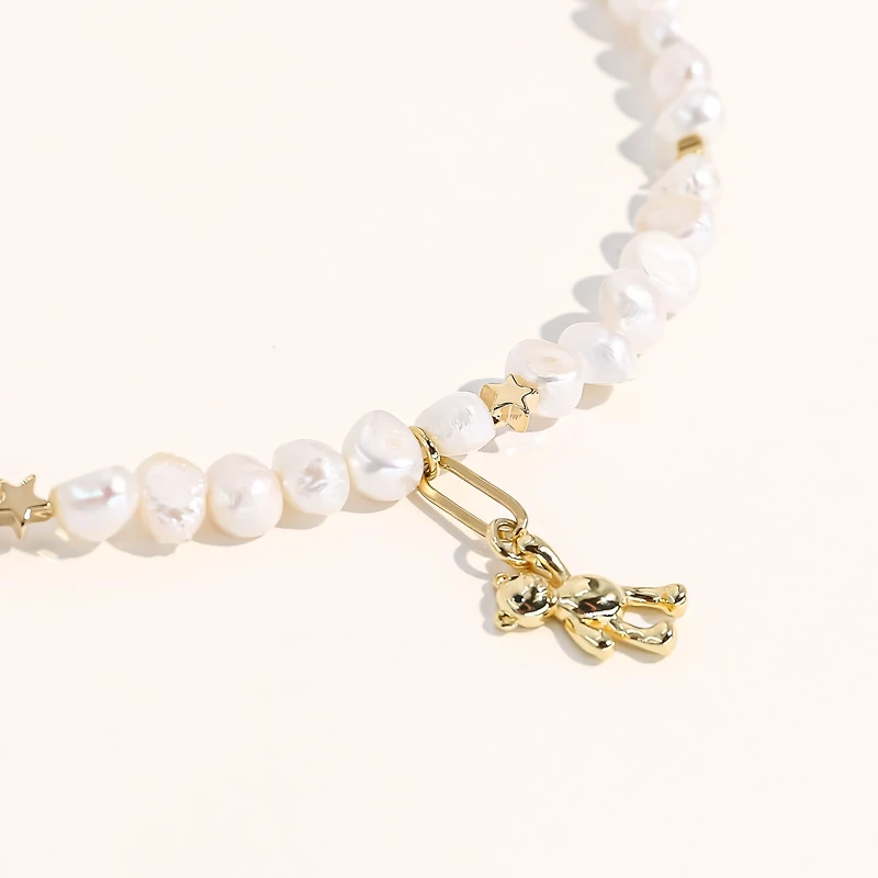 Joey Baby 18K Gold Plated Freshwater Pearls with stars - Help Me Sully Necklace 17" For Women