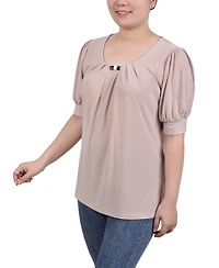 Ny Collection Women's Short Balloon Sleeve Top with Hardware
