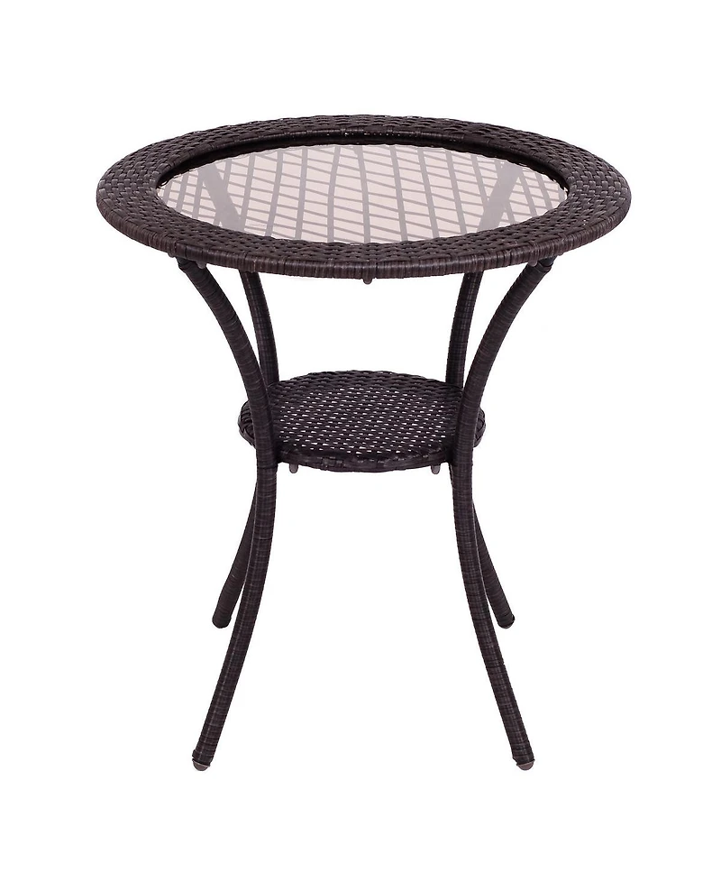 Round Rattan Wicker Coffee Table Glass Top Steel Frame Patio Furni W/Lower Shelf