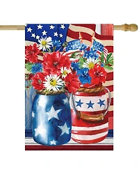 Patriotic Americana Floral Bouquet Outdoor House Flag 28" x 40"