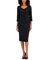 Le Suit Women's Metallic Tweed Belted Jacket & Pencil Skirt Suit