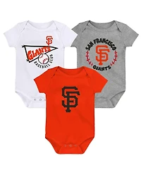 Infant Boys and Girls Orange, White, Heather Gray San Francisco Giants Biggest Little Fan 3-Pack Bodysuit Set