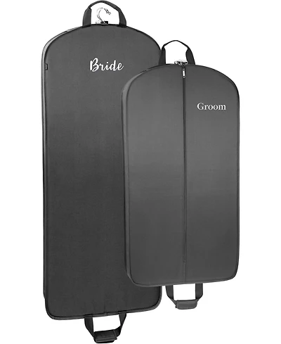 WallyBags 60" Deluxe Travel Garment Bag with Bride Embroidery and 40" Deluxe Travel Garment Bag with Groom Embroidery 2-Piece Set - Black
