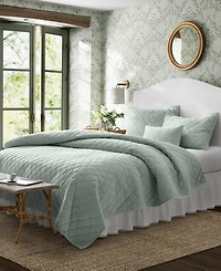 Laura Ashley Solid Velvet Diamond Stitch 4 Piece Quilt Set, King