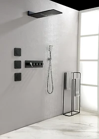 Streamdale Furniture Wall Mounted Waterfall Rain Shower System With 3 Body Sprays & Handheld Shower