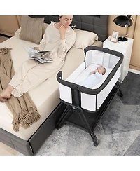 Costway Baby Bedside Sleeper Bassinet with Wheels & Storage Tray Folding Adjustable Crib