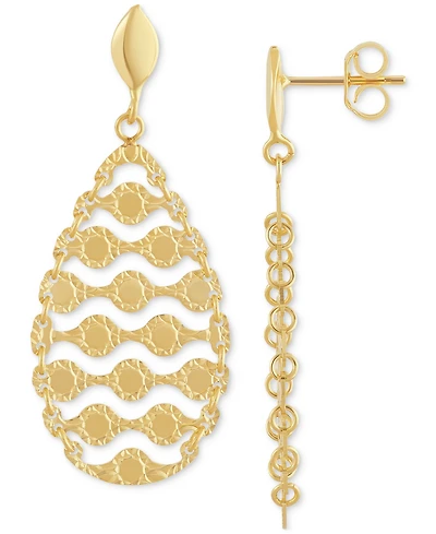 Italian Gold Openwork Teardrop Drop Earrings in 10k Gold