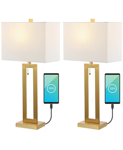 Sabrina 28.5" Vintage-inspired Industrial Iron Led Table Lamp with Pull-Chain and Usb Charging Port, Set of 2