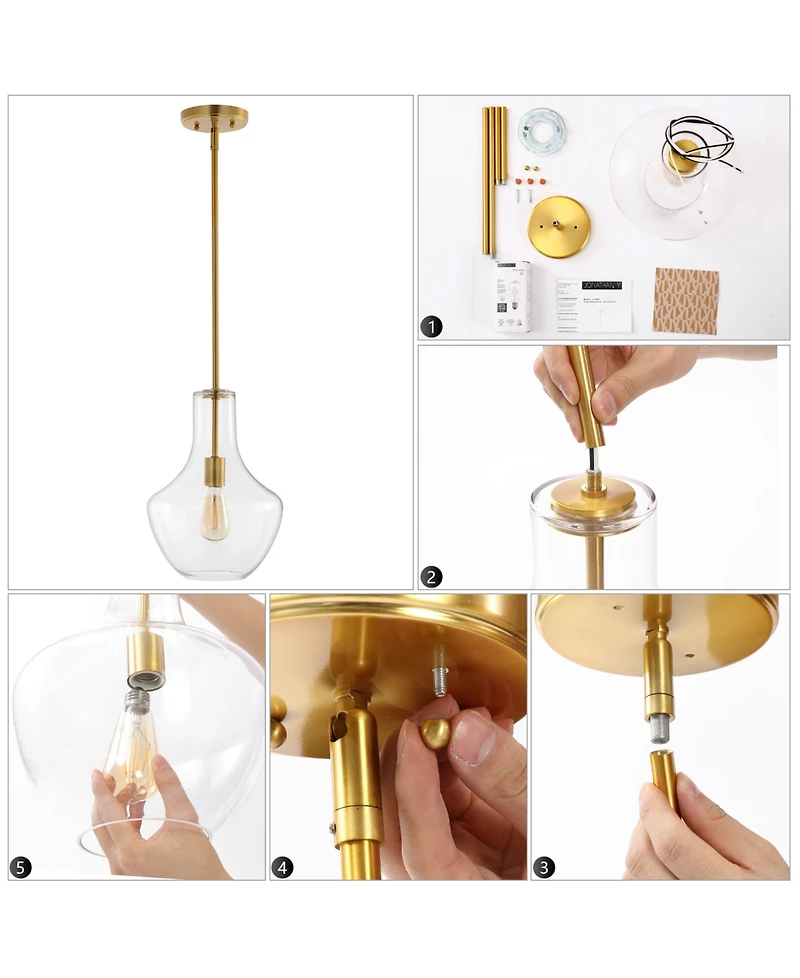 Watts 10.5" 1-Light Mid-Century Modern Iron, Glass Led Pendant