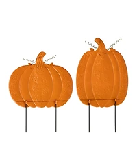 Glitzhome Fall Metal Embossed Glitter Pumpkin Yard Stake Or Porch Decor, Set of 2