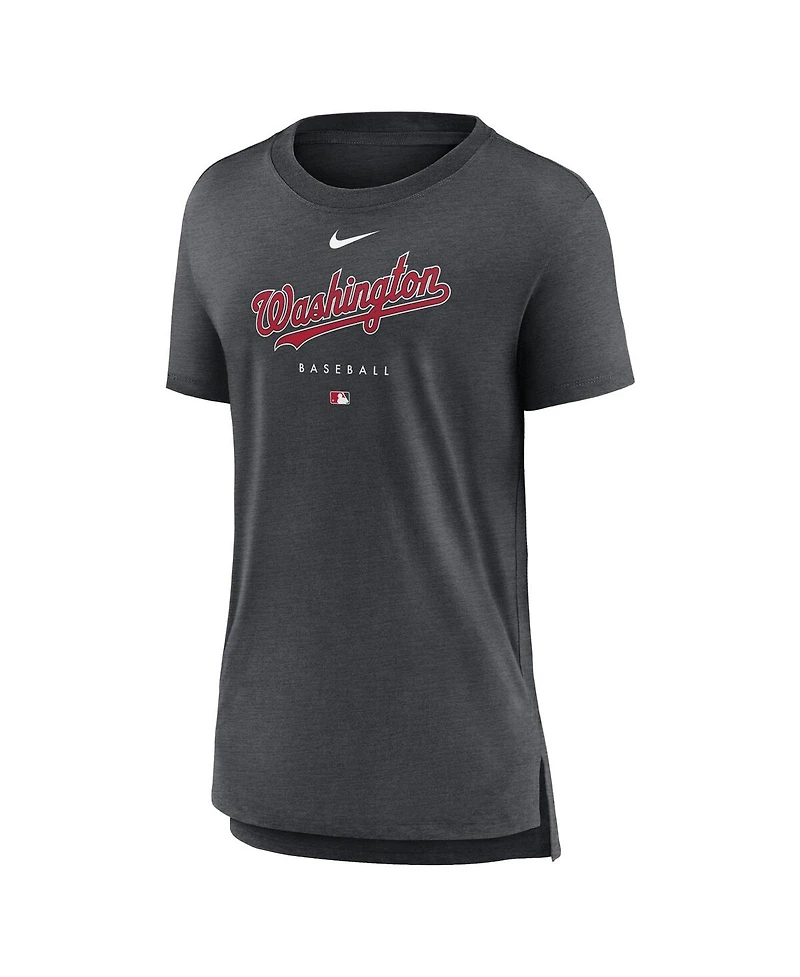 Women's Nike Heather Charcoal Washington Nationals Authentic Collection Early Work Tri-Blend T-shirt