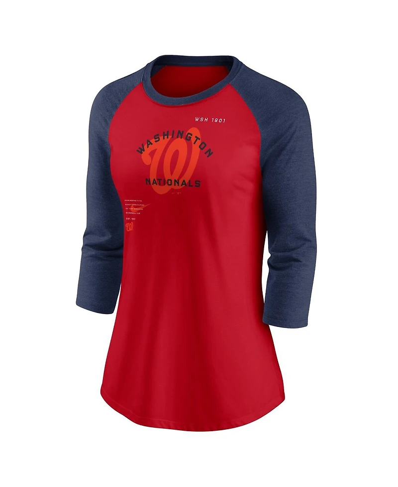 Women's Nike Red, Navy Washington Nationals Next Up Tri-Blend Raglan 3/4-Sleeve T-shirt
