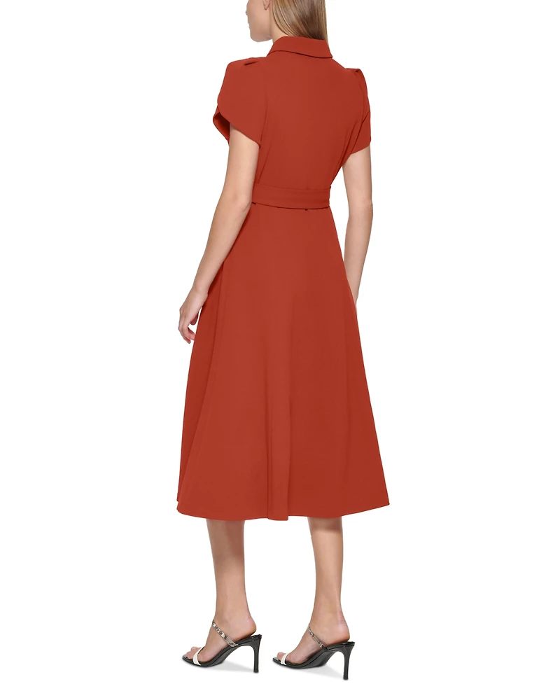 Calvin Klein Women's Tulip-Sleeve Belted Shirtdress