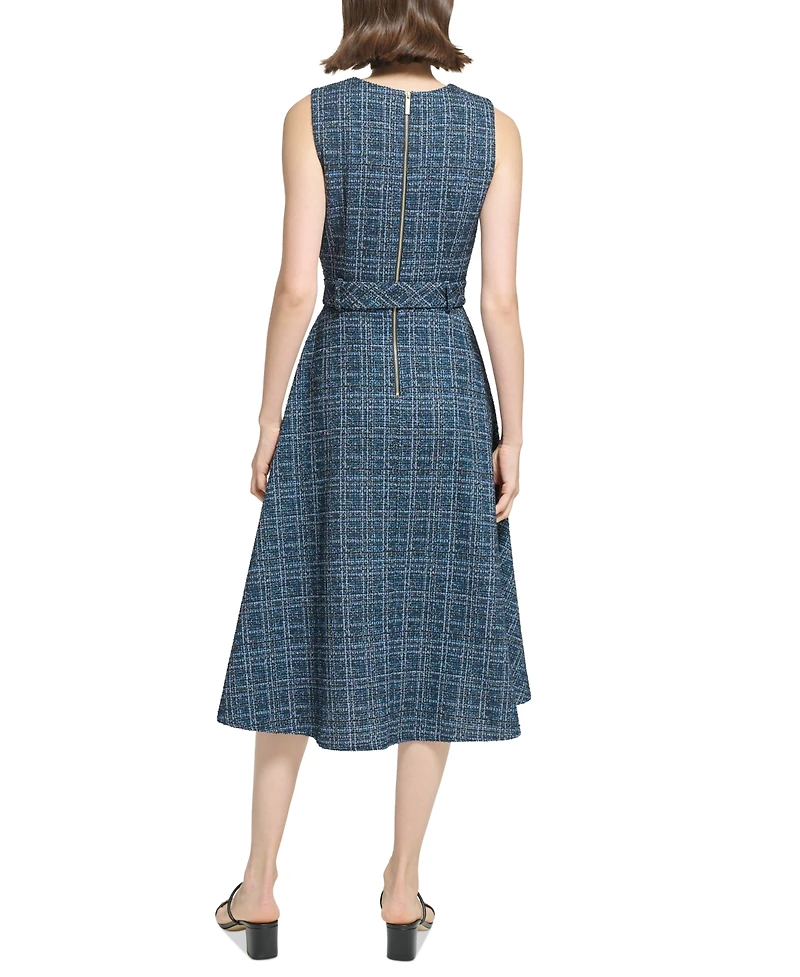 Calvin Klein Women's Tweed Belted A-Line Dress