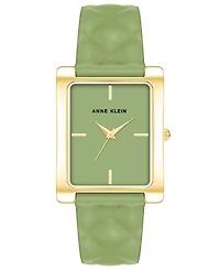 Anne Klein Women's Three Hand Quartz Rectangular Gold-Tone Alloy and Green Genuine Leather Strap Watch, 32mm