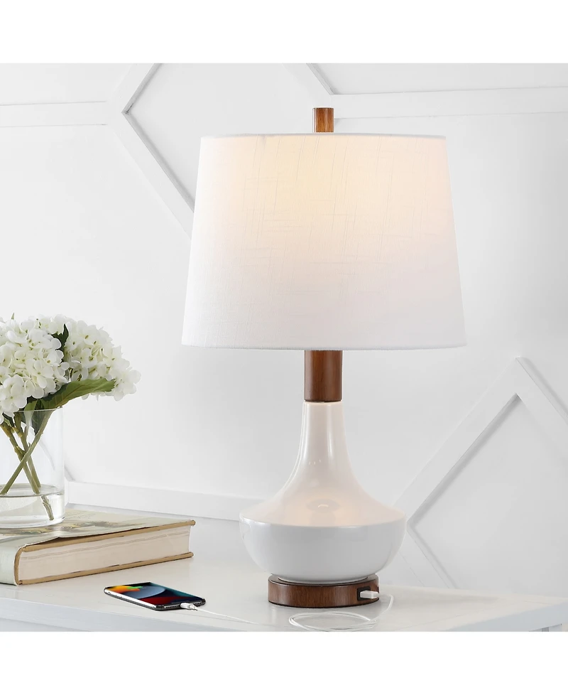 Finn 23" Vintage-inspired Minimalist Iron, Ceramic Led Mini Table Lamp with Usb Charging Port