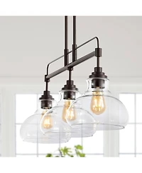 Marlowe 32.5" 3-Light Farmhouse Industrial Iron, Glass Linear Led Pendant