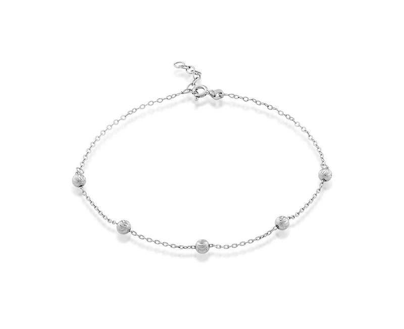 Simona Sterling Silver Diamond Cut Beads Anklet