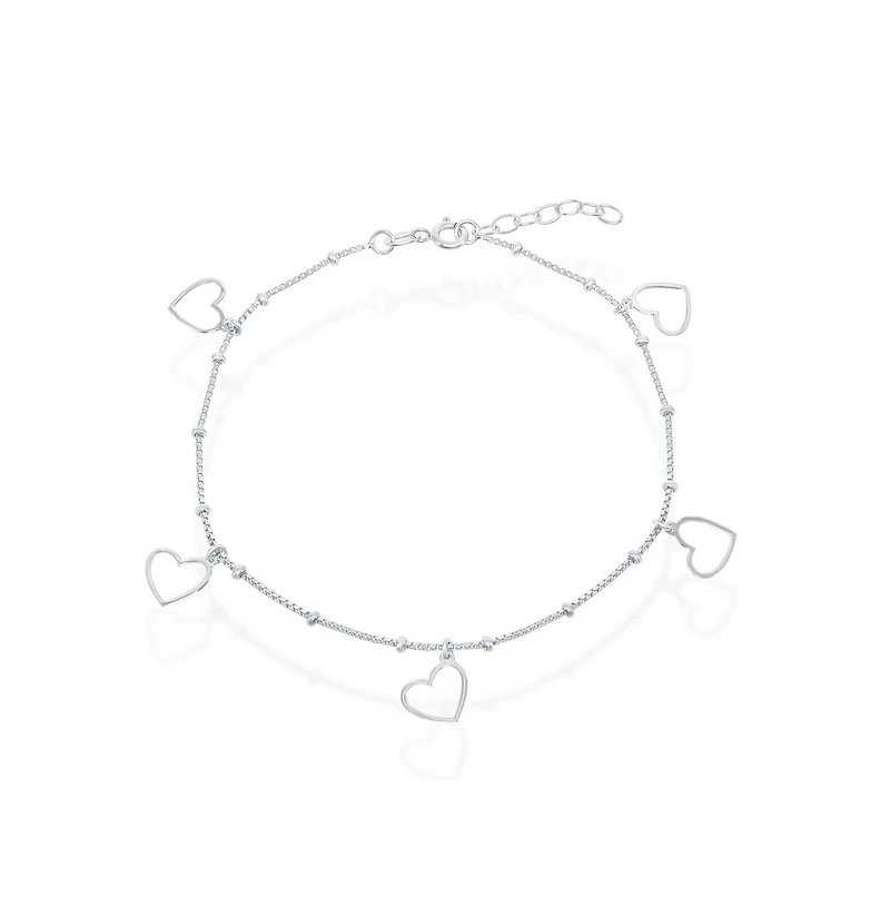 Simona Sterling Silver Dangling Open Heart Anklet