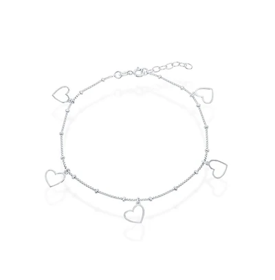Simona Sterling Silver Dangling Open Heart Anklet
