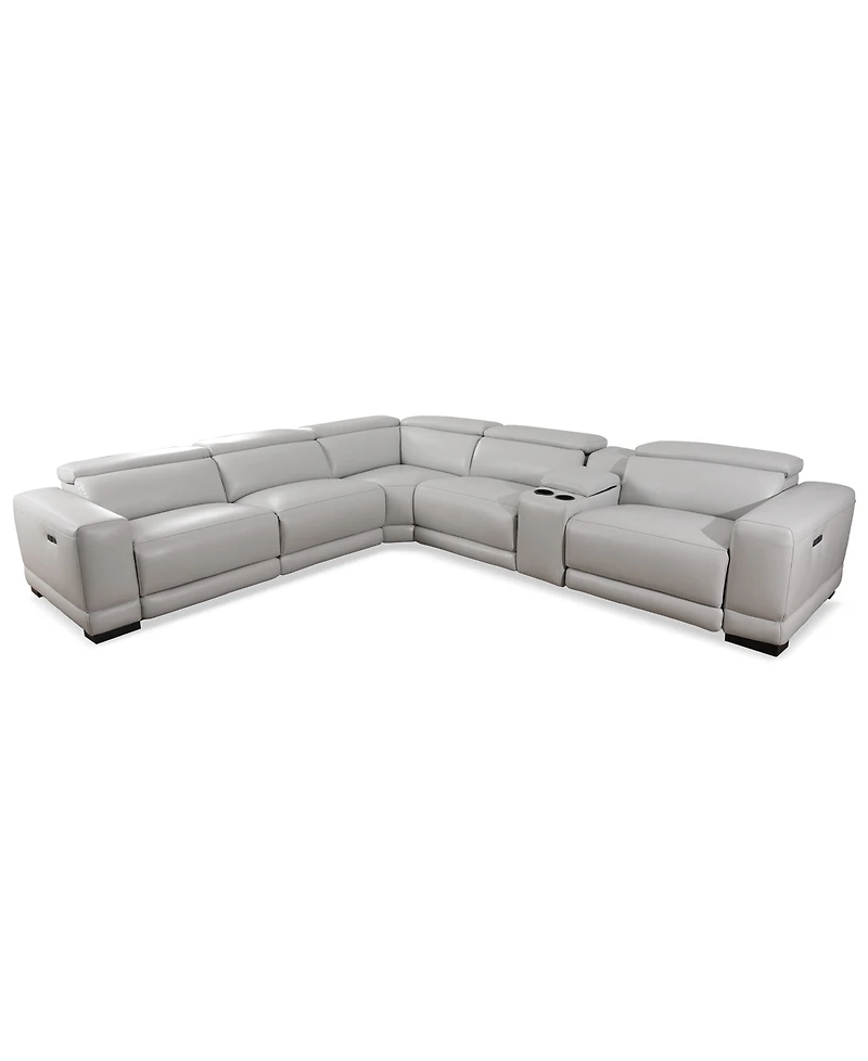 Closeout! Krofton 6-Pc. Beyond Leather Fabric Sectional L with 3 Power Motion Recliners and 1 Console, Created for Macy's