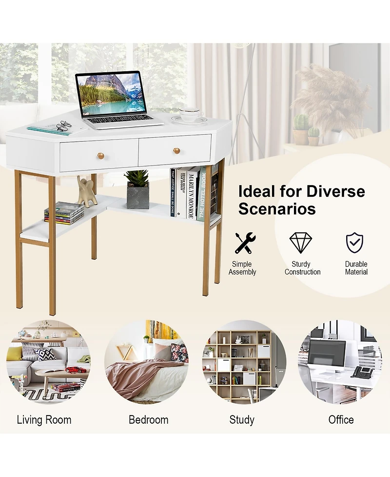 Costway Corner Computer Desk Writing Workstation Study Desk w/ 2 Drawers