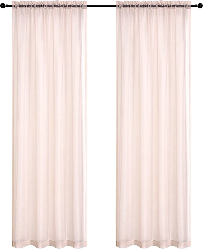 Kate Aurora 2 Piece Rose Pink Colored Rod Pocket Sheer Voile Window Curtains