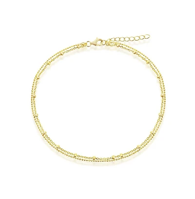 Simona Sterling Silver Double Strand Bead Anklet